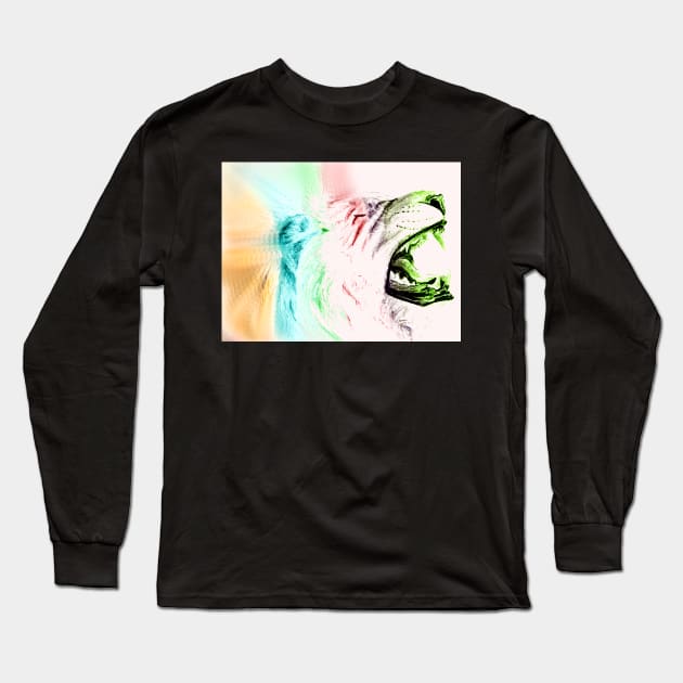 Rainbow Lion Long Sleeve T-Shirt by CarolineArts